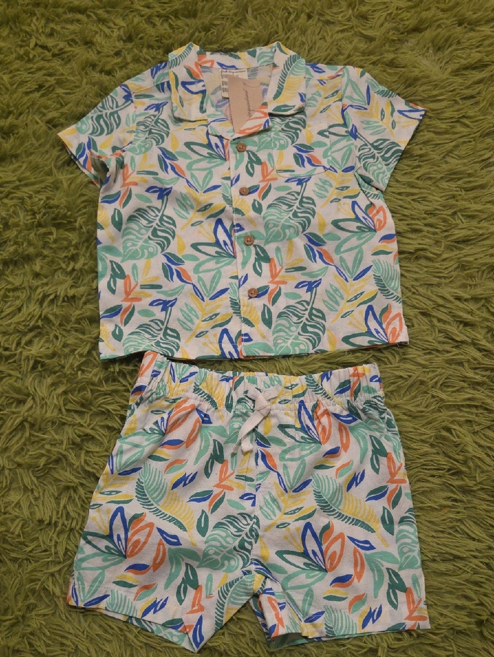 First Impressions Kids Leaf Print Short Pajama Set - Green, Blue, Orange, Yellow